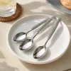 Silver carved spoon and white plate posed tableware set details Picture